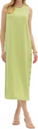 Entro Solid Rib Textured Midi Dress In Lime