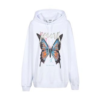 Msgm Msgm, Hoodies & sweatvesten, Dames, Wit, S, Katoen, Maxi Print Katoenen Hoodie