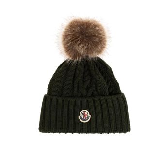 Moncler Muts van wol en kasjmier met pompon - Dames - Hoeden - Groen - ONE Size - Wol - Accessoires