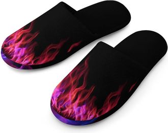 Generic Blue And Red Fire Flame Mens Slippers Warm Non-Slip Houes Shose Spa Slipper for Home Bedroom