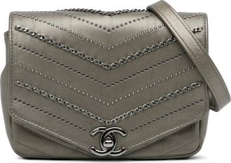 Chanel Pre-owned Womens Crossbody Bag Metal Chain Detail - Grey Leather - One Size