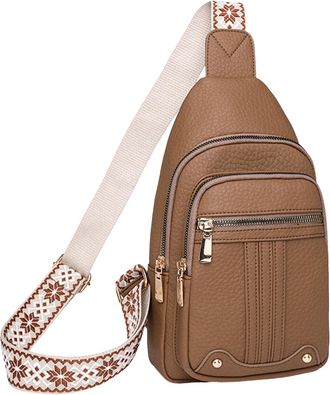 Generic Mens Stylish Messenger Chest Bag Large Capacity Zipper Closure Durable Layer Design Fashionable Pattern Solid Casual Crossbody Bag For Daily Use (Khak