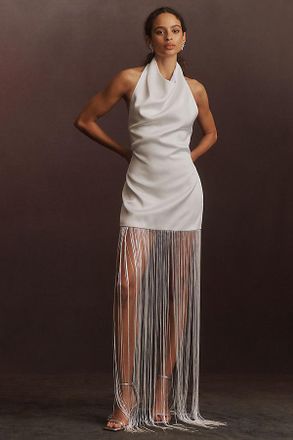 Ila Anika Halter Fringe Satin Maxi Dress