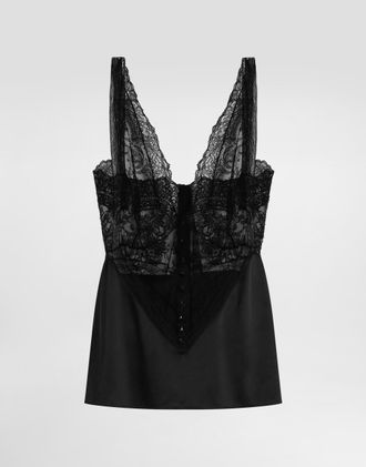 Dolce & Gabbana Silk Top With Lace Inserts - Woman Shirts And Tops Black Silk 36