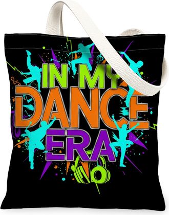 Generic Dance Inspired Canvas Tote Bags, Colorful Music Theme Reusable Grocery Bags, Lightweight Washable Shoulder Strap Canvas for, Black, 13x15 Inch