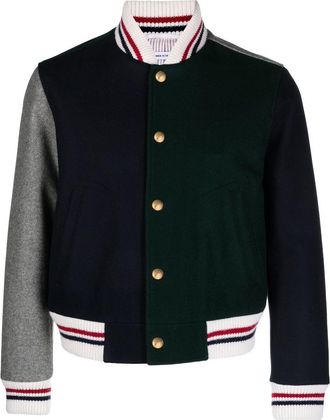 Thom Browne colour-block bomber jacket - men - Cotton/Virgin Wool - 3 - Green