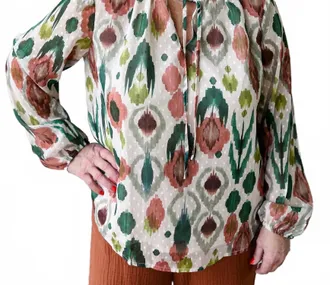 Tribal Puff Sleeve Blouse In Beige