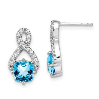 Diamond2Deal 14k White Gold Blue Topaz and Diamond Earrings