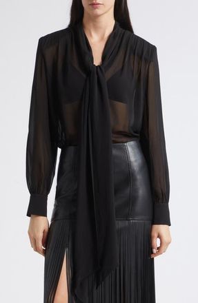 Toccin Kaila Tie Neck Chiffon Top in Jet at Nordstrom, Size X-Large