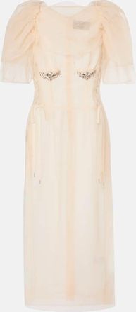 Simone Rocha Embellished ruched mesh midi dress