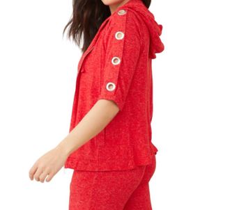 French Kyss Soft Stretch 3/4 Grommet Crew Top In Red