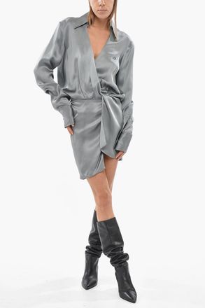 The Attico Satin Mini Wrap Dress With V-Neck The Attico