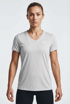 Under Armour Trainingsshirt UNDER ARMOUR TECH SSV- TWIST, Damen, Gr. XXL, grau, Obermaterial: 100% Polyester, normal, V-Ausschnitt, Shirts Trainingsshirt, Kurzarm,