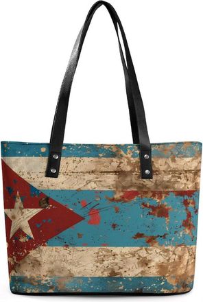 Generic Vintage Cuba Flag Tote Bags for Women Cute Shoulder Purses Handbags