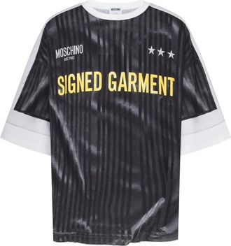 Moschino Loose-Fit T-Shirt With Vertical Stripes And Statement Print