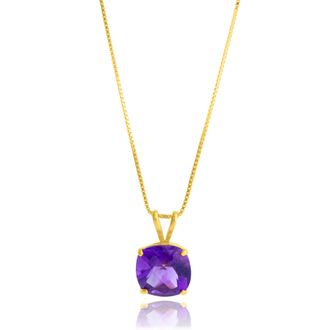 MAX + STONE 14k Yellow Gold 8mm Cushion Cut Gemstone Pendant Necklaces with 18 inch Box Chain
