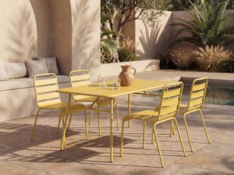 Vente-Unique Sala da pranzo da giardino un tavolo L.160 cm e 4 sedie impilabili Metallo Giallo senape - MIRMANDE di MYLIA