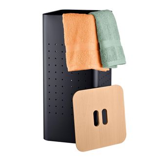 Relaxdays Relaxdays, Cesto Para La Ropa Con Tapa, Metal, 70 L, (al X An X F): 69 X 31,5 X 31,5 Cm, Con Orificios, Negro/natural