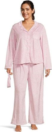 Karen Neuburger Plus Minky Fleece Long Sleeve Notch Top Long Pants Set Womens Pajama Sets Fancy Cheetah : 2X (Womens 20W-22W)