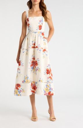 Reformation Everett Floral Print Linen Dress in Soprano at Nordstrom, Size 12