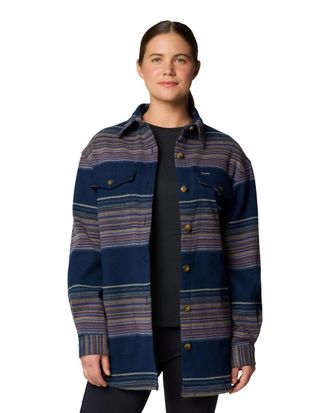 Columbia Calico Basin Shirt Jacket Women Blue Striped Button Front JAX762