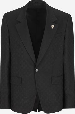 Gucci Mens Gg Pattern Wool Blend Jacket Black Polyester