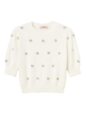 Twin-Set puff-sleeve embellished jumper - women - Fabric/Polyamide - L - White