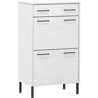 vidaXL Shoe Rack with Metal Legs White Solid Wood Pine oslo Vidaxl