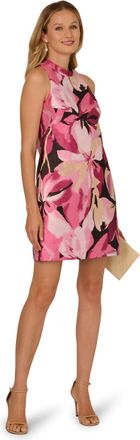 Adrianna Papell Womens A-Line Jacquard Short Dress - Pink - Size 18 UK