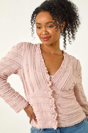 Roman Ruffle V-Neck Stretch Top