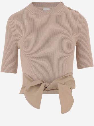 Patou Cotton Blend T Shirt With Bow Detail