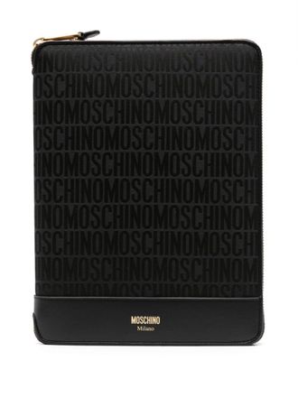 Moschino Borsa porta pc con monogramma jacquard - Nero