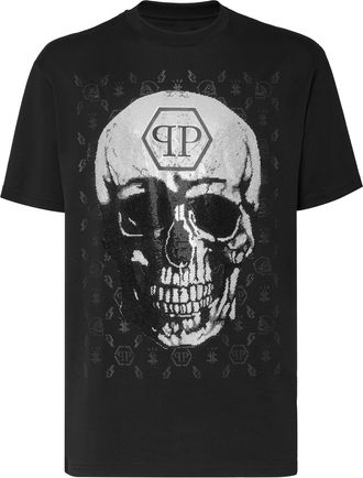 Philipp Plein T-shirt Round Neck SS Skull and Plein with Crystals