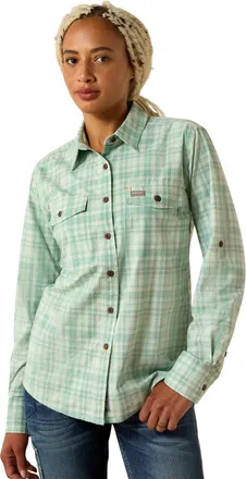 Ariat Womens Rebar Made Tough DuraStretch Work Shirt Long Sleeve in Clearly Aqua Cotton, Size X-Small, by Ariat