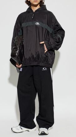 Balenciaga Nylon Hooded Sweatshirt, Mens, Black