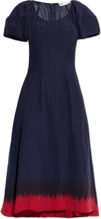 Tory Burch Midi-jurk met ronde hals - Dames - Casual kleedjes - Blauw - M - Linnen - Kleedjes