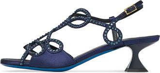Loriblu Blauwe satijnen sandaal sieraad met kristallen - Dames - Sandalen met hakken - Blauw - 37 EU - Satijn - Schoenen