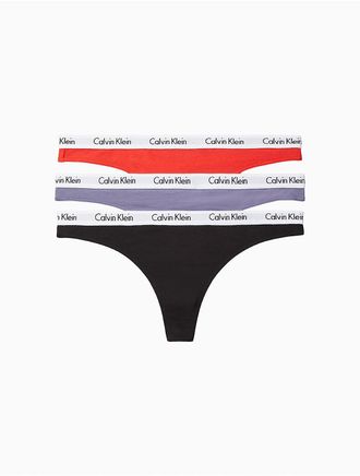 Calvin Klein Womens Carousel Logo Cotton 3-Pack Thong - Black - L