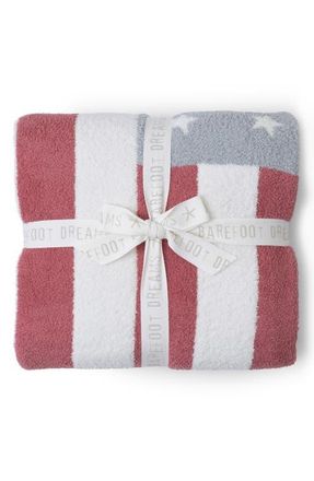 Barefoot Dreams CozyChic American Flag Throw Blanket in Moonwater Multi at Nordstrom