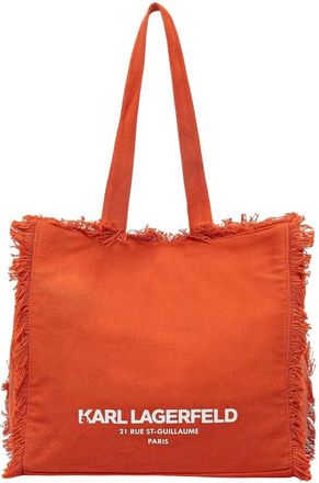 Karl Lagerfeld Canvas Shopper met rafelrand - Dames - Shoppers - Oranje - ONE Size - Katoen - Tassen