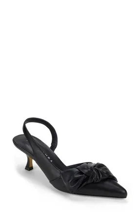 Yosi Samra Kaleigh Bow Slingback Pointed Toe Kitten Heel Pump in Black at Nordstrom, Size 10
