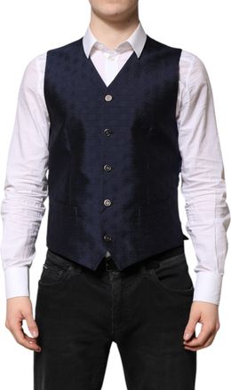 Dolce & Gabbana Dark Blue Logo Wool Formal Men Waistcoat Mens Vest