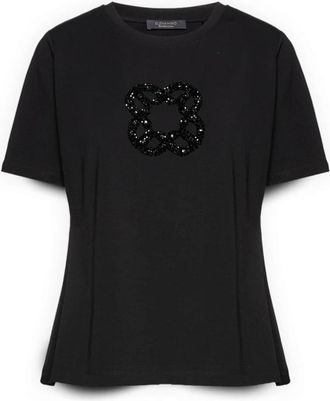 Elena Miro T-shirt met Monogram borduursel - Dames - T-shirts - Zwart - 3XL - Katoen - Tops