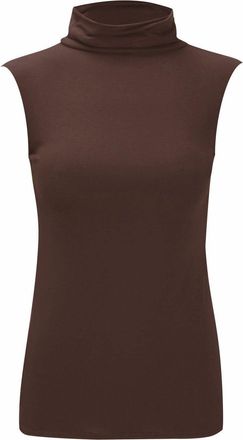 Generic New Ladies Polo Neck Womens Plus Size Sleeveless Stretch Turtle Neck Jersey Basics Top. UK 8-26 Brown