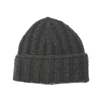 Roberto Collina Geribbelde Gebreide Muts - Heren - Accessoires - Grijs - Maat: ONE Size Wol