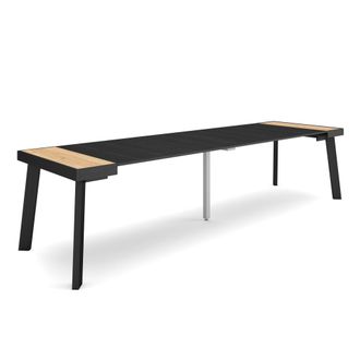 Skraut Home Mesa Consola Extensible, Mesa Comedor Plegable, 300, Para 14 Comensales, Patas De Madera, Estilo Moderno, Roble Y Negro - Skraut Home