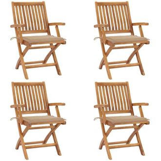 vidaXL Vidaxl - Sillas De Jard&iacute;n Plegables 4 Uds Madera Maciza Teca Con Cojines
