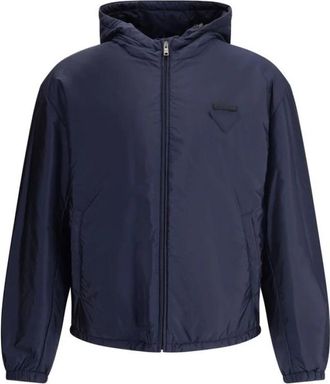 Prada Gewatteerde Hoodie Jas - Heren - Zomerjassen - Blauw - L - Nylon - Jassen