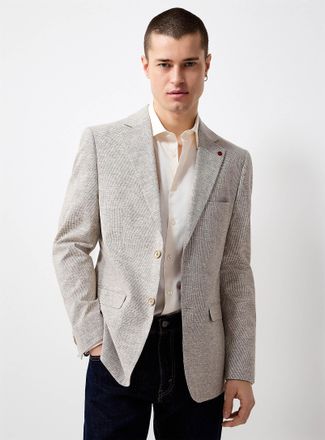 Soul of London Mens Beige linen-blend micro-pattern jacket