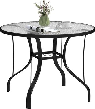 OUTSUNNY Outdoor Dining Table with Parasol Hole - Round - 96.5 x 96.5 x 71 cm | TJ Hughes